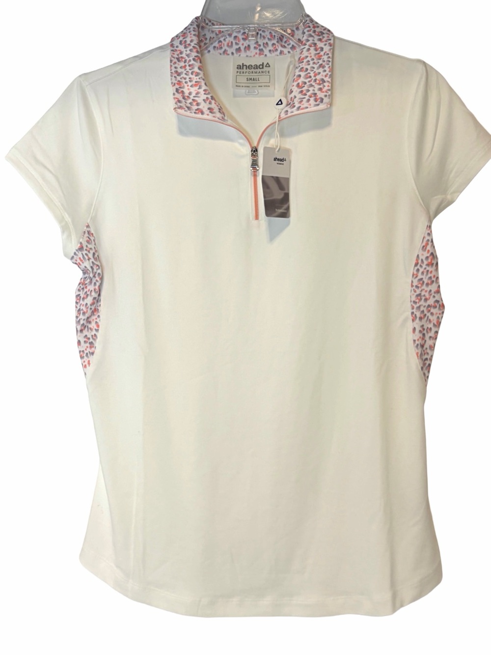Ahead Performance Golf Polo Shirt Women’s Size Small Pink Leopard Print Accents